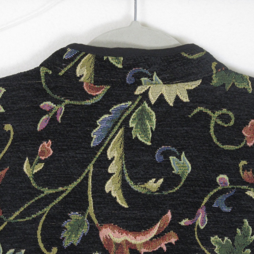 Serengeti Womens Tapestry Jacket Black Floral Vine Open Front Pockets Size Med - Picture 6 of 14